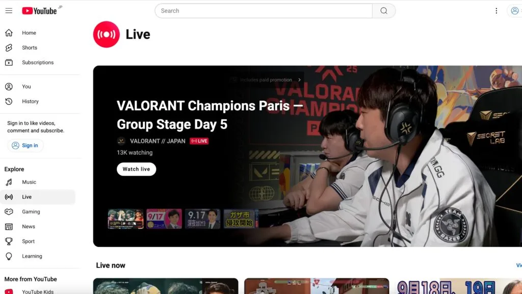 YouTube Live Japan